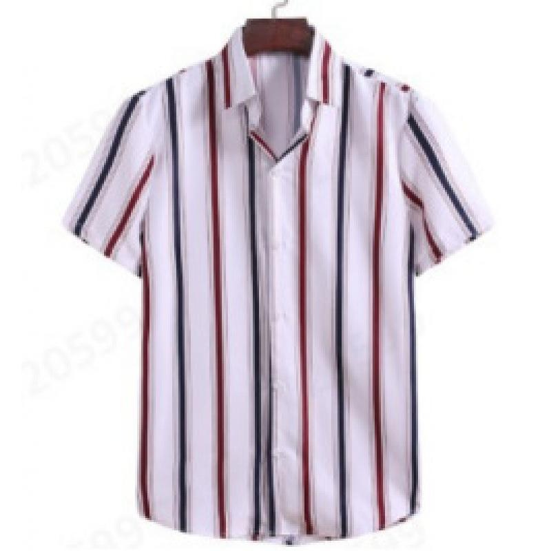 Summer new men's top striped D print men's cardigan lapel