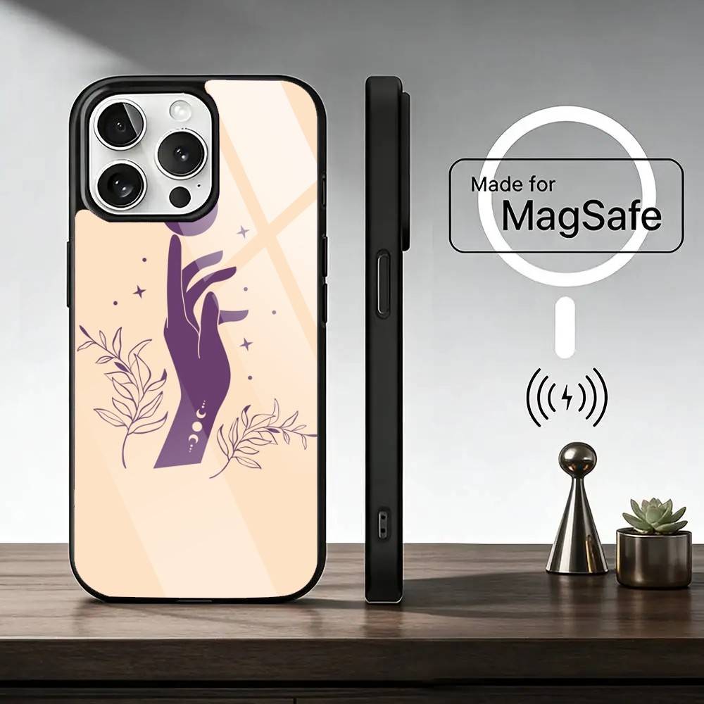 Flower Plant M-Moon Pattern Phone Case For iPhone17,16,15,14,13,12,11 Plus,Pro Magnetic For Magsafe Wireless Charging