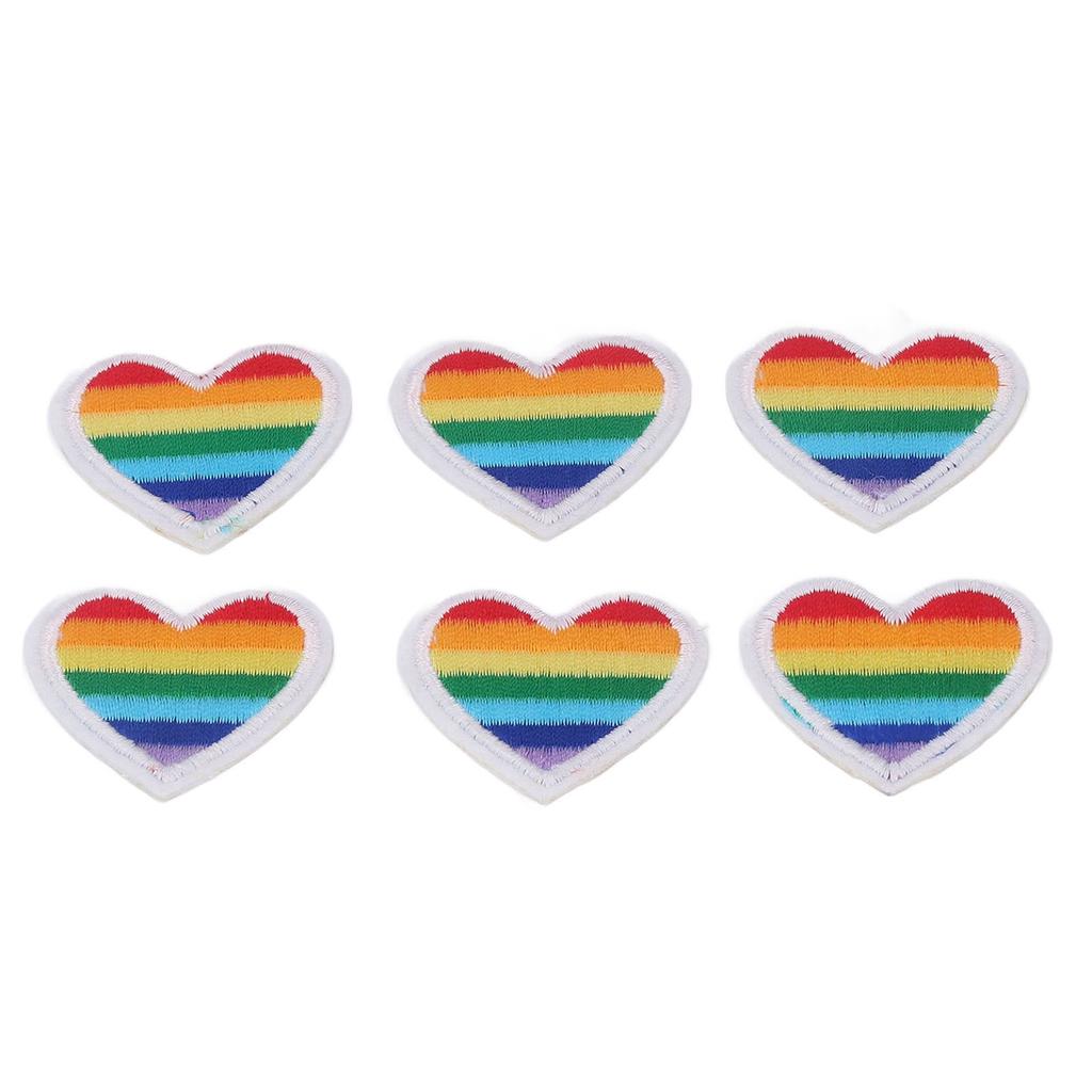 6 Pcs Rainbow Heart Patches DIY Rainbow Heart Shape Patches Decoration for Sewing Embroidery Clothing Repair