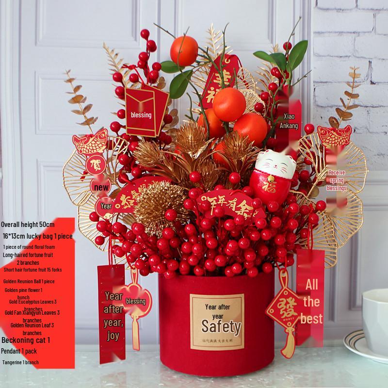 Fortune Fruit Red Berry & Holly Flower Arrangement - New Year Spring Festival Gift