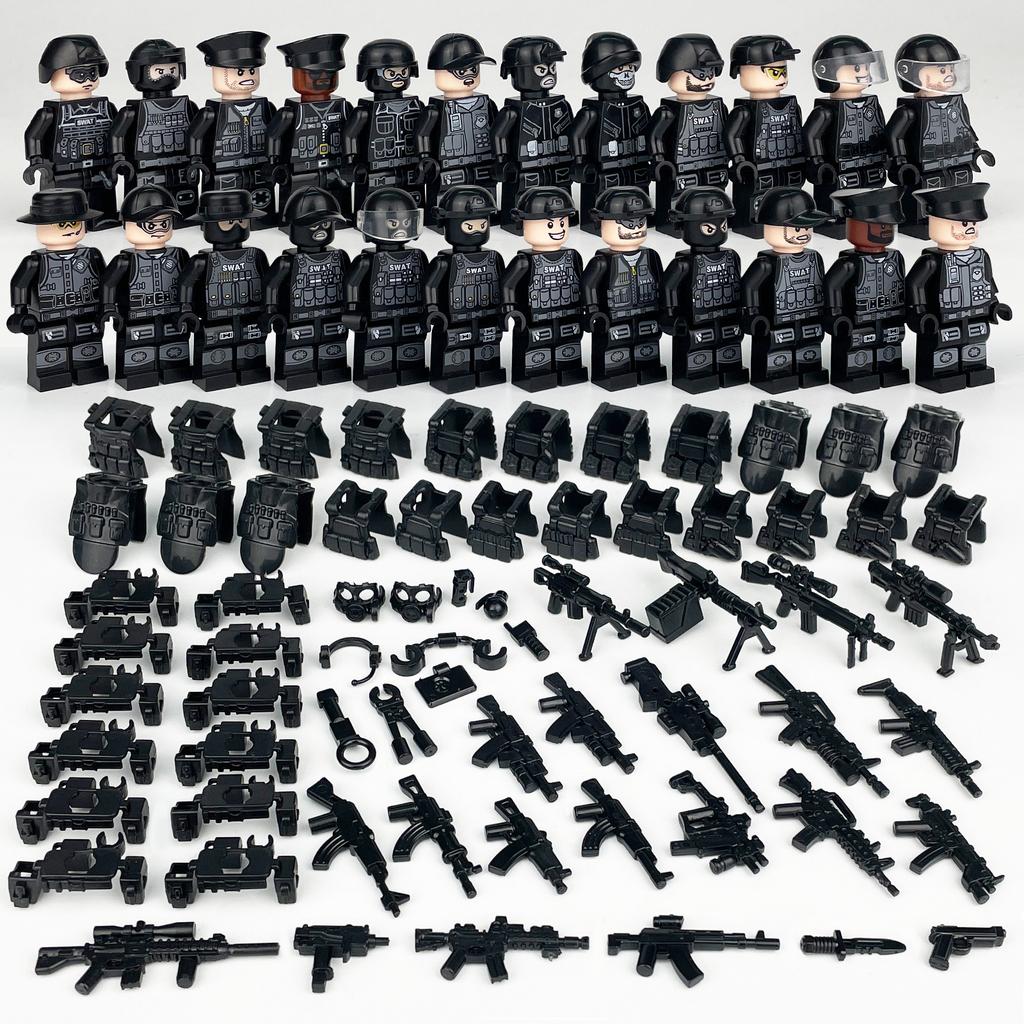 24 Building Block Minifigures Black Swat Special Forces Riot Military Scene Boy Toy Pyp