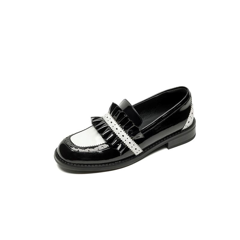 

Модные НОВЫЕ Весенне-Осенние Женские Лоферы с Круглым Носком и Массивным Каблуком, Обувь из Спилка для Женщин, Слипоны, Смешанные Цвета, Милые Женские Туфли-Лодочки 34 белый