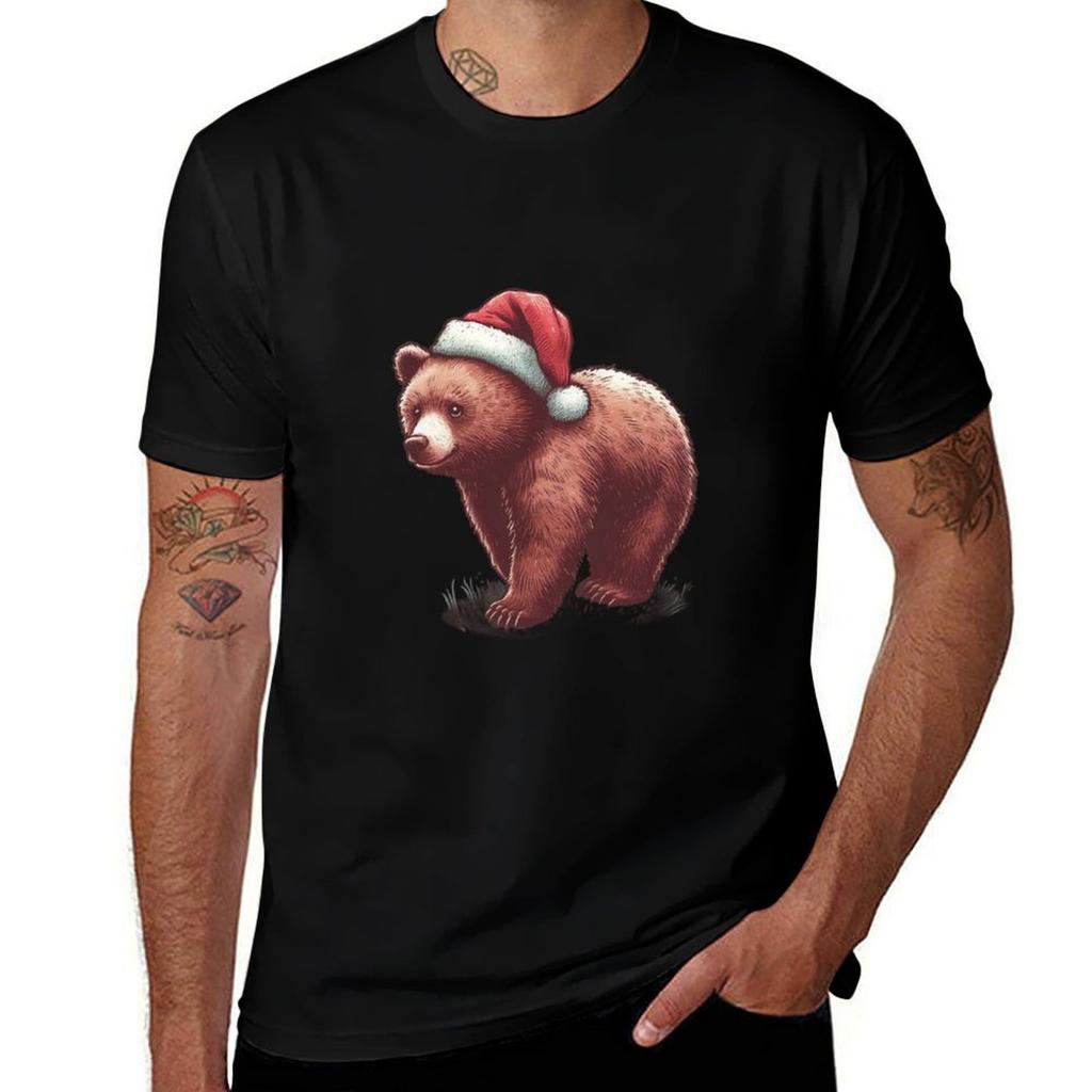 Christmas Bear With Santa Hat Cute Bear In Christmas Cute Christmas Brown Bear With Santa Cap For Animal Lovers Tshirt