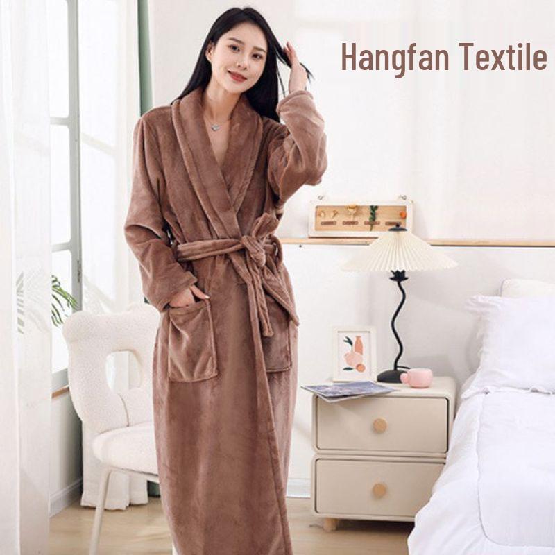 Unisex Mid-Length Thick Coral Fleece Robe for Couples, Home Wear Bathrobe & Pajamas.