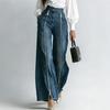European and American Double Zipper Wide-leg Jeans for Women, Fashionable and Casual Straight Trousers, Wholesale