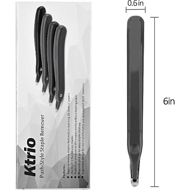 KTRIO Magnetic Staple Remover Tool 4 Pack, Professional Stapler Removers Flat Staple Puller Stick for Classroom, Office, Home, Classic Black