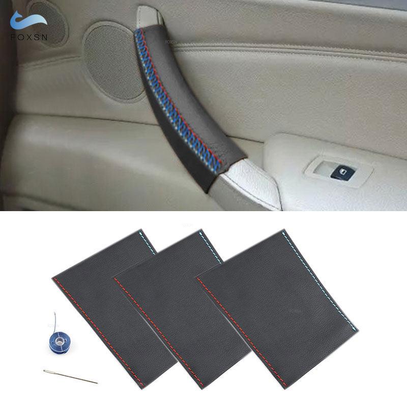 

For BMW X5 E70 X6 E71 2007 2008 2009 2010 2011 2012 2013 3pcs Car Interior Door Pull Handle Leather Cover Trim red blue line