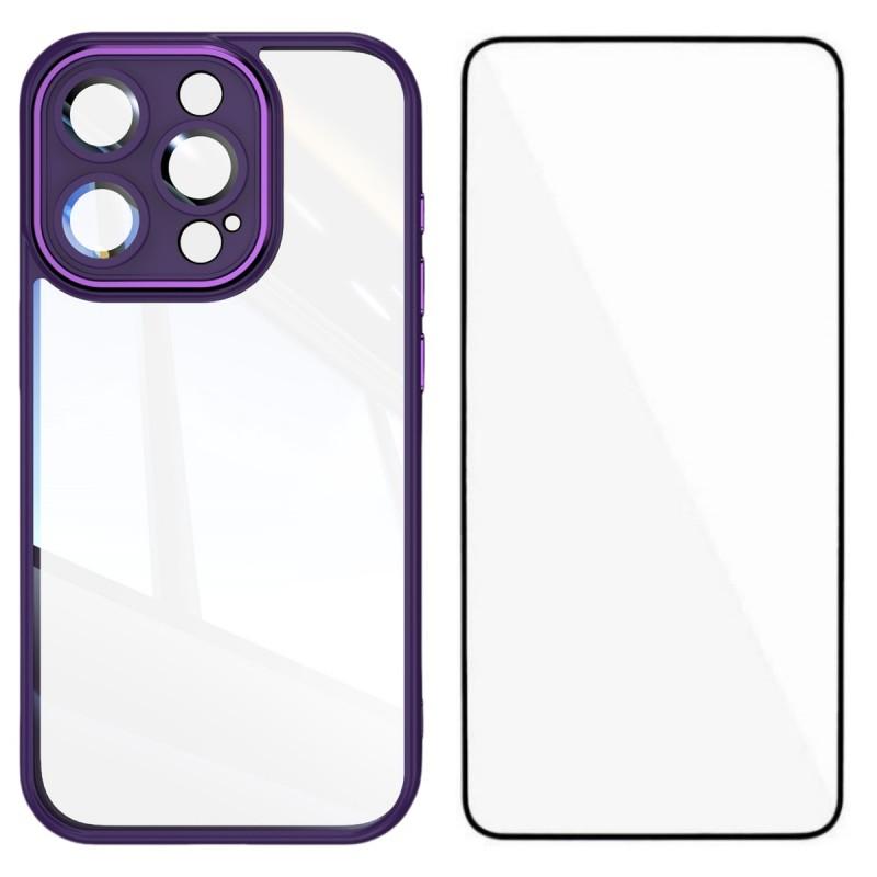 For iPhone 13 Pro Max 6.7 inch TPU Case WANLONFENG Shockproof Clear Phone Cover with Tempered Glass Film