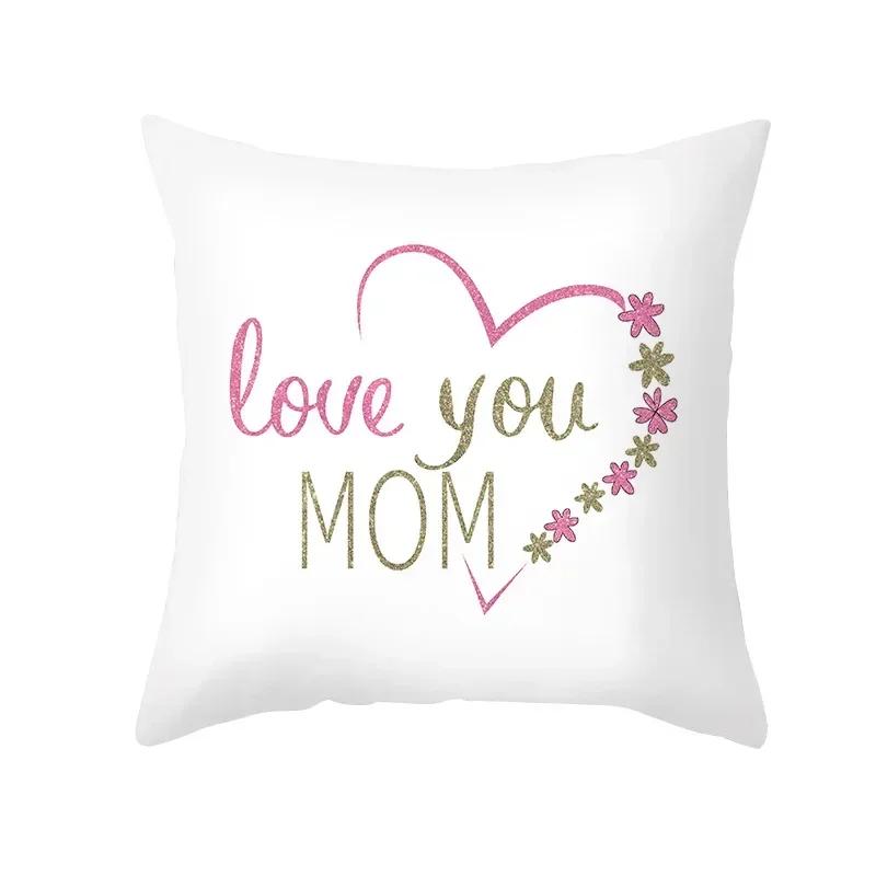 Mother's Day Throw Pillow Cover for Sofa Pillow Case Home Decor Polyester Cushion Cover Gift for Mom Housse De Coussin