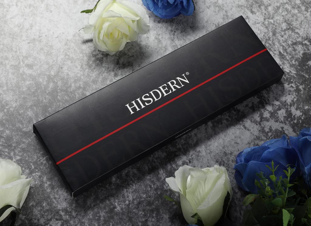 [HISDERN] Rote Krawatte, Hochzeitskrawatte, Herrenkrawatte und Einstecktuch Set, Gestreiftes Muster, Formell, Business, Marke, Formelle Kleidung, Feier, Geschenk für Herren