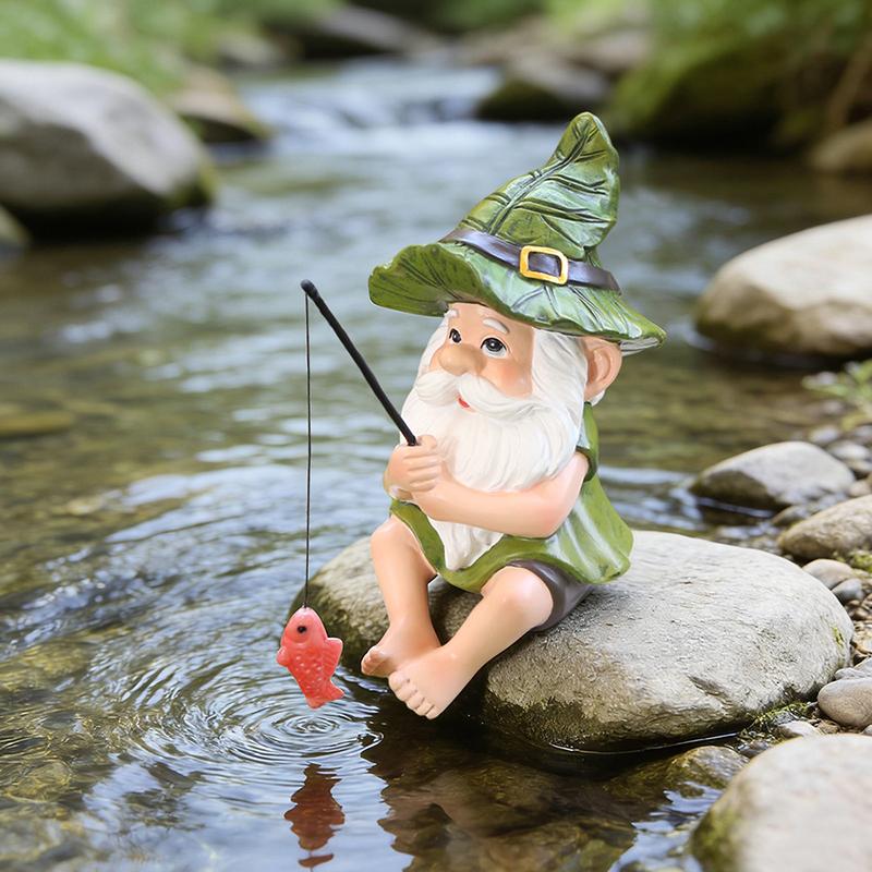 Garden Gnome Outdoor Statue, Gnome Decoration For Yard Fishing Gnome Statue Outdoor Garden Decor, Fishing Guy For Waterfalls