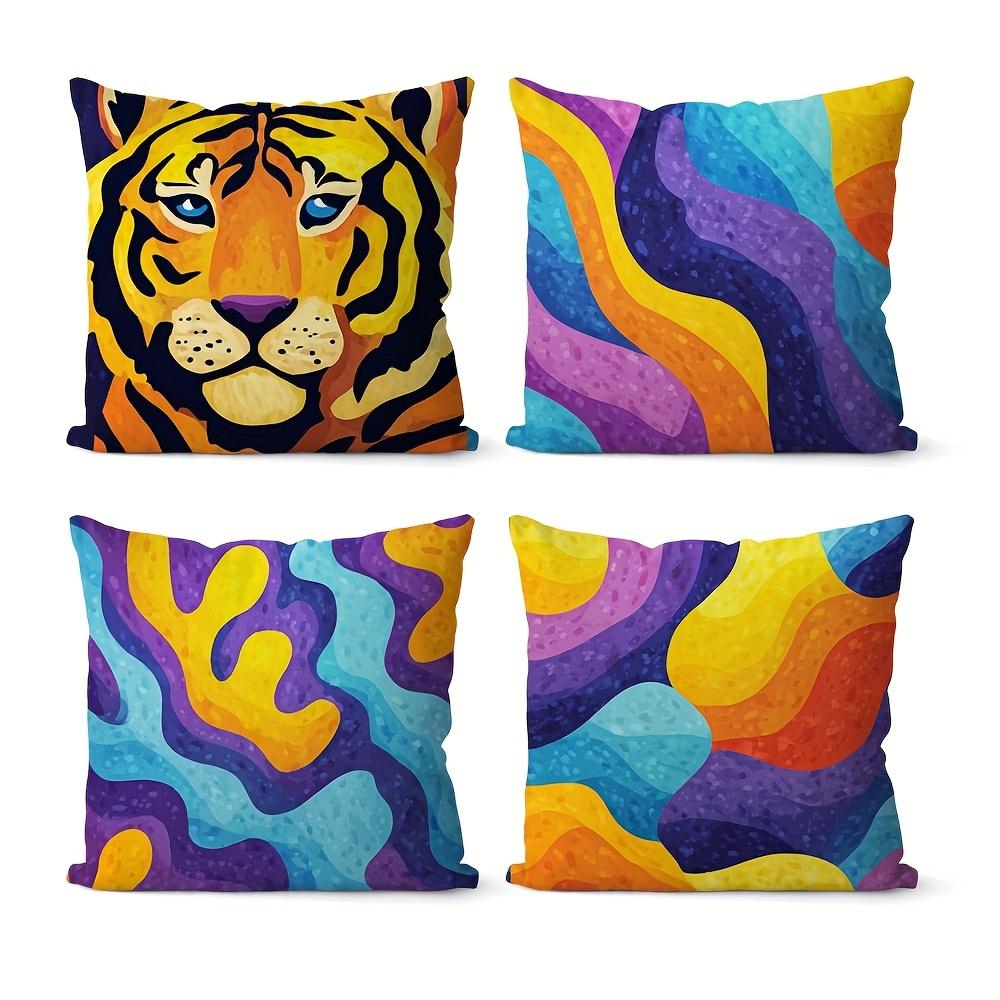 Vibrant Tiger Double-Sided Printed Throw Pillow Covers, Colorful Orange Tiger Wave Print Cushion Cases, Bold Artistic Home Decor