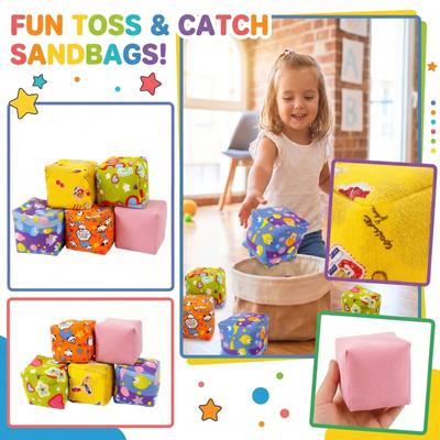 Soft Fabric Square Bean Bags for Kids Educational Sensory Play Durable Lightweight Set of Five