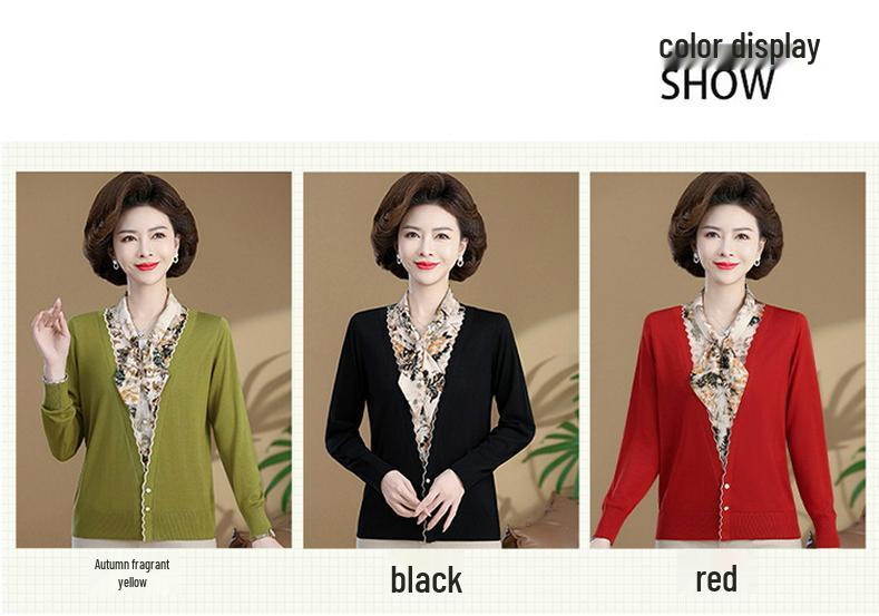 Mom's 2026 Stylish Spring T-Shirt: Faux Two-Piece Autumn Blouse for Middle-Aged Women