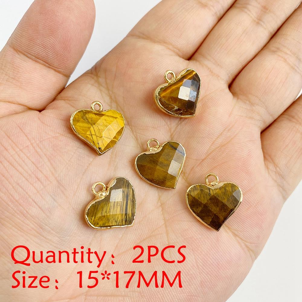 2PCS Natural Yellow Tiger Eye Stone Pendant Heart Star Drop Shape Symbolizing bravery and wealth protection Amulet Healing Charm