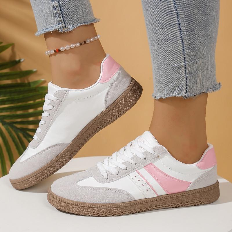 Women's Lace Up Sneakers - Low Cut All Seas Shoes with PU Cushied Sole, Lightweight Daily Walking Shoes