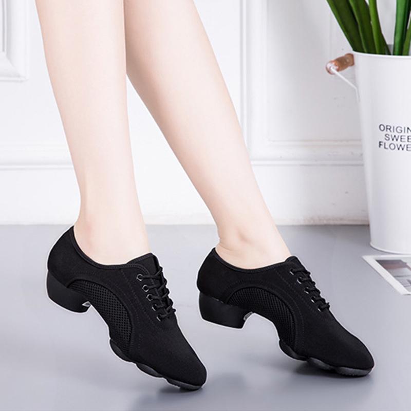 Latin Dance Shoes Female Adult Soft-soled Teacher Shoes Autumn Oxford Cloth Mesh Men and Women Dancing Shoes