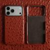 Genuine Ostrich Grain Leather Case for iPhone 17 Pro Max Air 16 Pro 15 14 13 Pro Premium Business Slim Metal Lens Cowhide Full Body Shockproof Cover