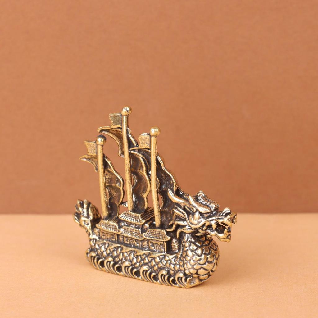 Brass Dragon Ship Ornament - Smooth Sailing Decoration for Home or Office