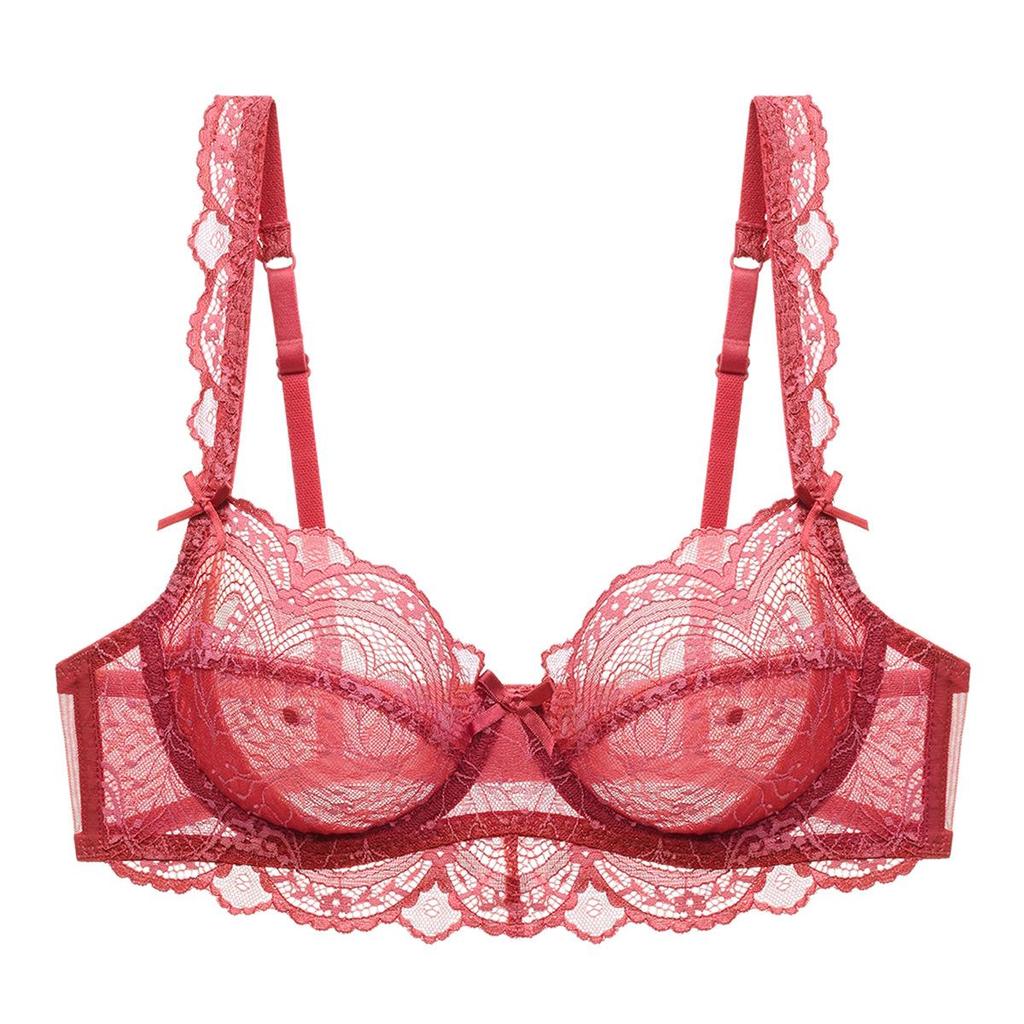 European American Sexy Lingerie: Transparent Plus Size Ultra-Thin No Sponge Lace Bra - Minimizes Large Bust, Anti-Sagging