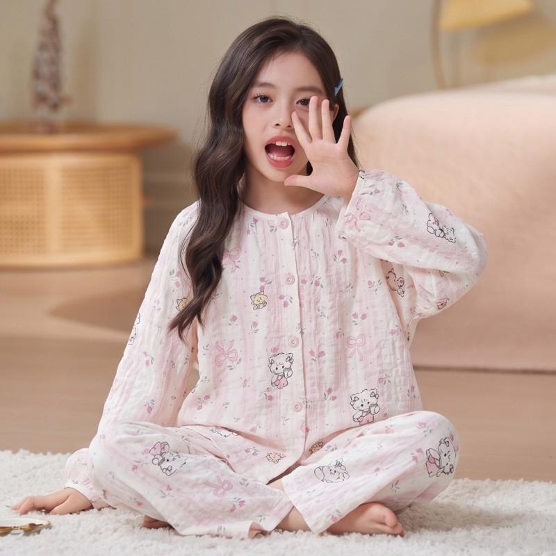 Girls Pajama Set Long Sleeve Cloud Cotton Cartoon Print Sleepwear Ages 8 Kids Home Wear