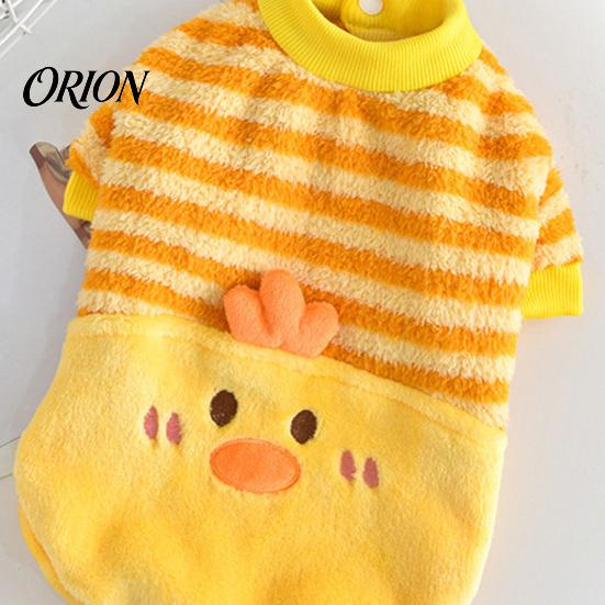 Eye-catching Pet Costume Cute Duck Dog Shirt, Striped Plush Clothes, Snap Button Clothes Closure, Warm Autumn Winter Outfit for Small Medium Dogs with