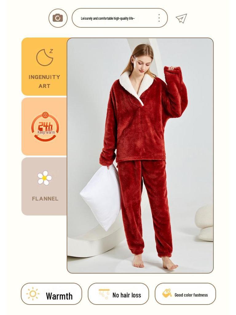 Pijamale de iarnă lungi din pluș pentru femei 2025, Set de homewear de Crăciun european și american, Mărimi mari