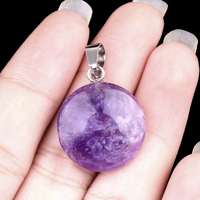 1pc 20mmNatural Stone Mixed Color Flat Round Shape Fine Ladies High Quality Pendant for Jewelry Making DIY Necklace Accessories