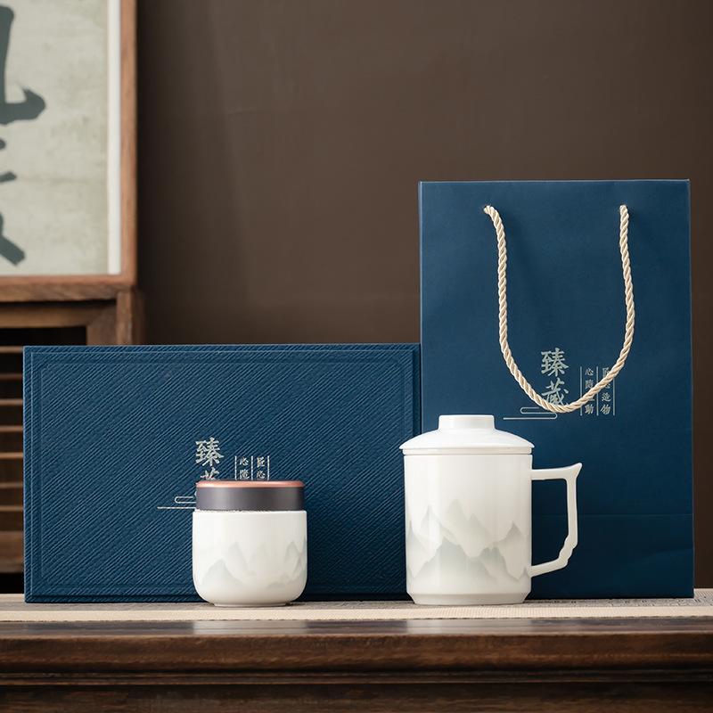 

Ink white porcelain tea cup office tea office cup portable anti-scalding tea separation tea set high-end gifts 401-500ml