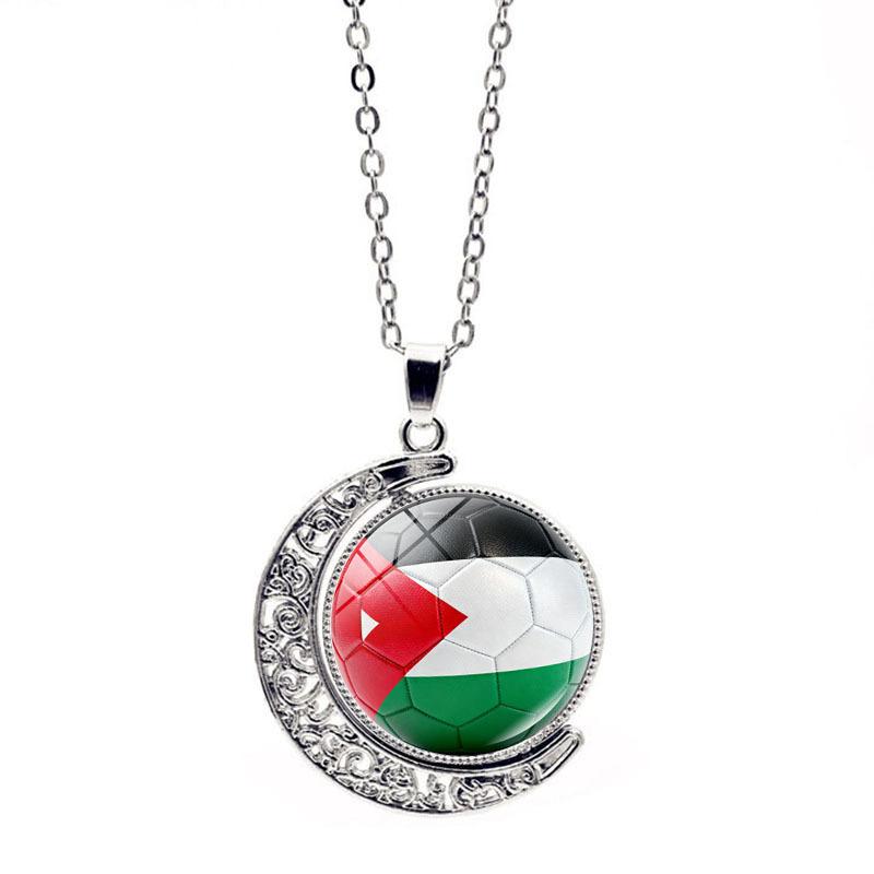 FIFA World Cup Flag Football Necklace Women's Versatile Creative Rotating Moon Pendant Sweater Chain