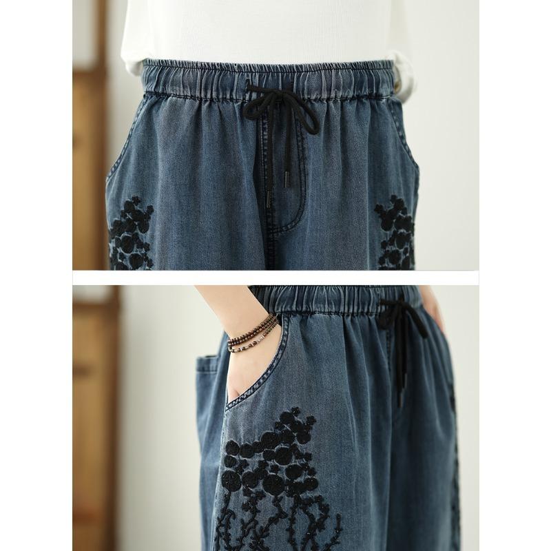 Dimanaf 2025 Summer Jeans Plus Size Pants Women Elastic Long Pants Basic Harem Denim Loose Wide Leg Pants Casual Trousers