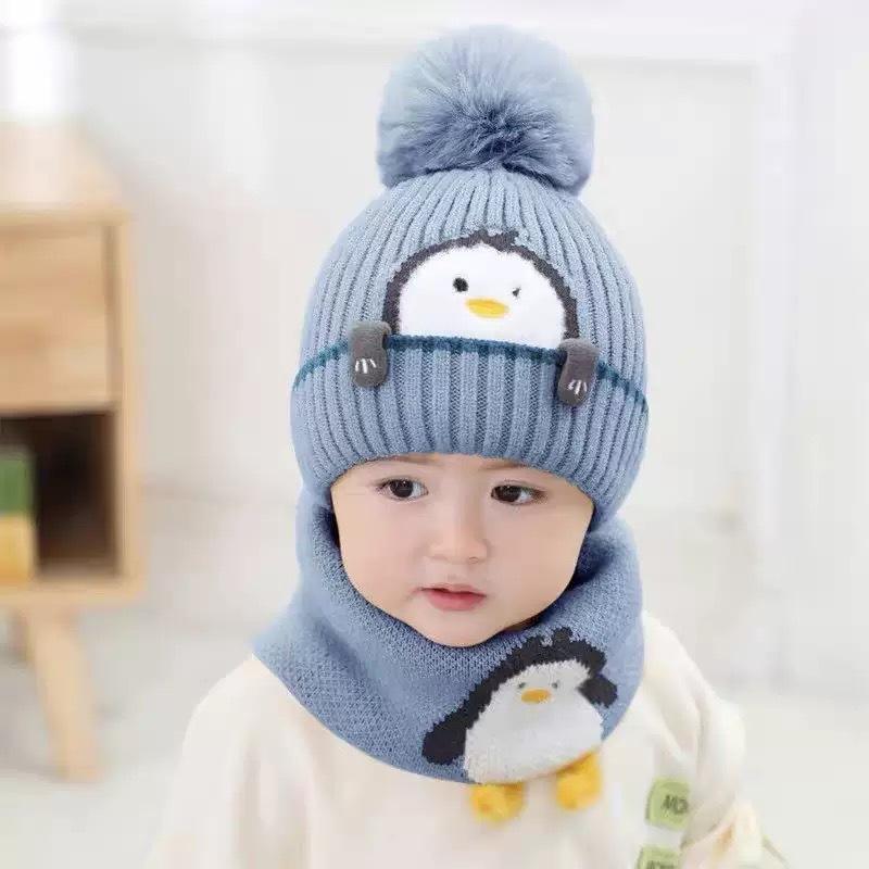 Children's Autumn and Winter Hat and Scarf Set, Boys and Girls' Thick Yarn Knitted Scarf and Ear Protection Two-piece Set
