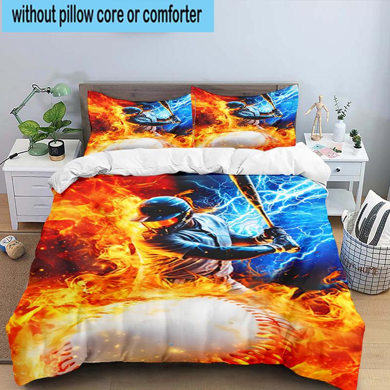 3PCS Football Player In Flames 3pcs Bedding,Including 3PCS Duvet Cover And 2pcs Pillowcases Perfect for Christmas,Ideal for Bedroom, Dormitory
