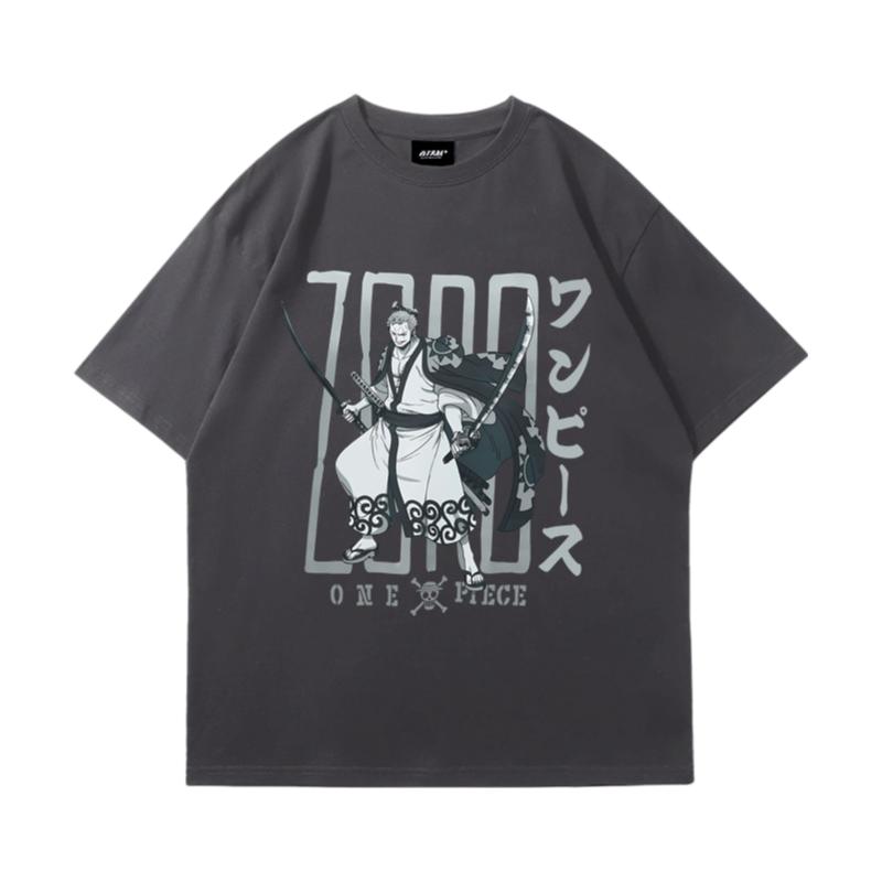 One Piece Samurai Style Anime TShirt Men Women Vintage Cotton Graphic Tee Casual Loose Crew Neck Streetwear Top