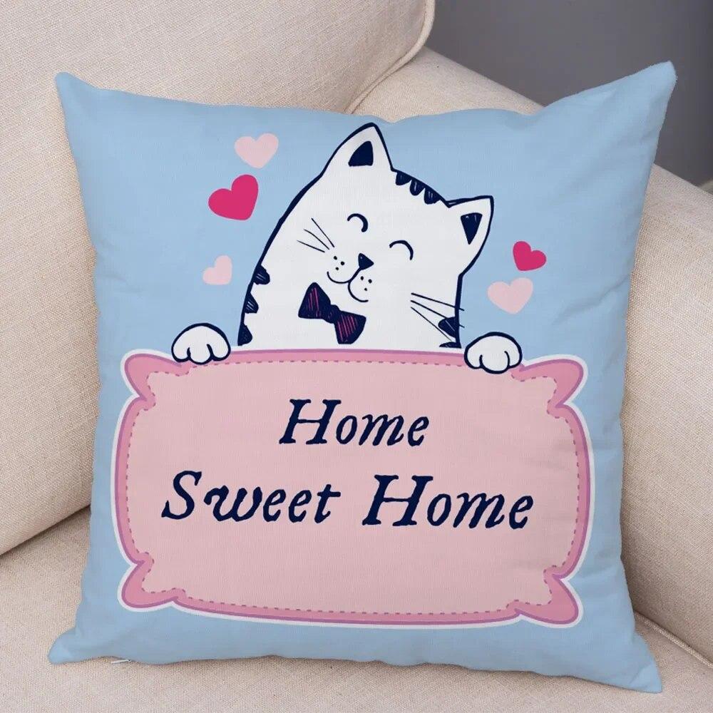 Home Decor Car Sofa Cushion Cover Colorful Pet Cat Pattern Print Square Pillowcase