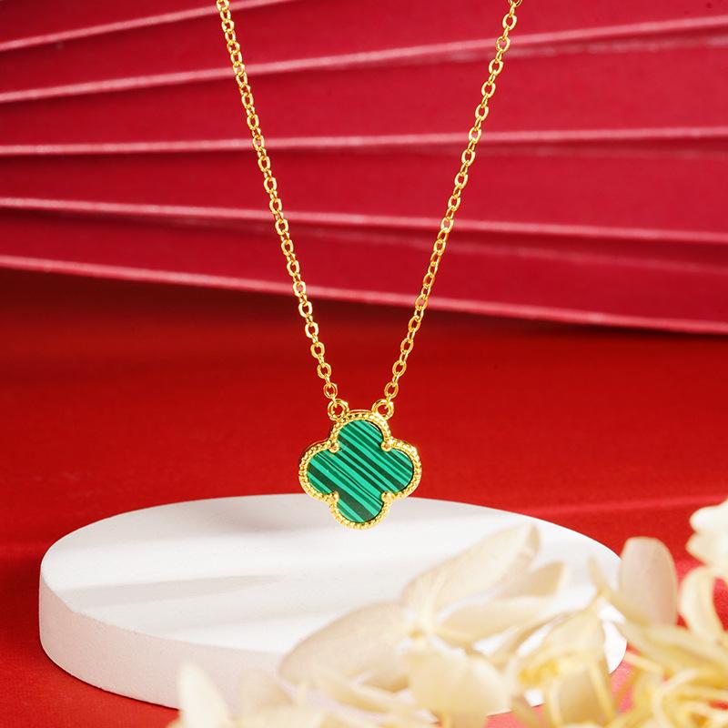 Vietnam Gold-Plated Clover Necklace, Ring & Five-Flower Bracelet Set