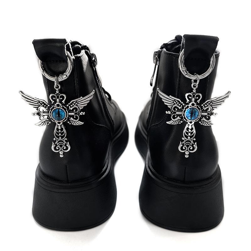 

2pcs Winged Cross Devil s Eye Shoe Buckle Openwork Butterfly Heel Buckle Boots Shoe Accessory Pendant Women Party Jewelry Decor