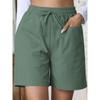 Damen Unifarbene Schwarze Kordelzug Taille Freizeitshorts