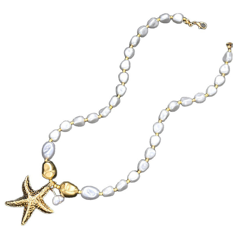Bohemian Imitation Pearl Beaded Starfish Necklaces for Women Ladies Fashion Vacation Style Pendant Necklaces Jewelry Accessories