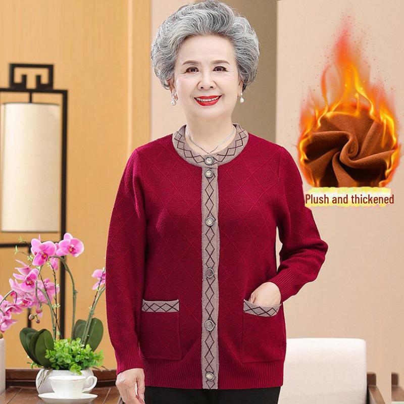 

Бархатный кардиган свитер для женщин 60-80: Уютная зимняя одежда для мамы или бабушки 5XL (165-180 jin)