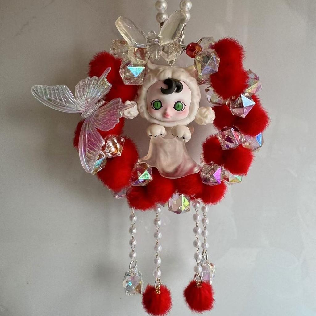 Car Rearview Mirror Ornament: Pom-Pom Butterfly, Fully Embellished, Ready-to-Hang, Cute Gift for Girls