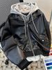 Męska Hipsterska Skórzana Kurtka Motocyklowa z Kapturem PU - Modny Styl Dwuczęściowy