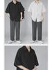 Men's Black Ice Silk Loose-Fit Short-Sleeve Shirt, Korean Style, Casual Summer Wear