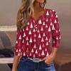 Women's T Shirt Christmas Print Button 3/4 Sleeve Daily Weekend Fashion Basic V- Neck Regular Top