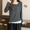 Real shot cotton loose long-sleeved T-shirt women's season versatile fake two-piece design niche top
