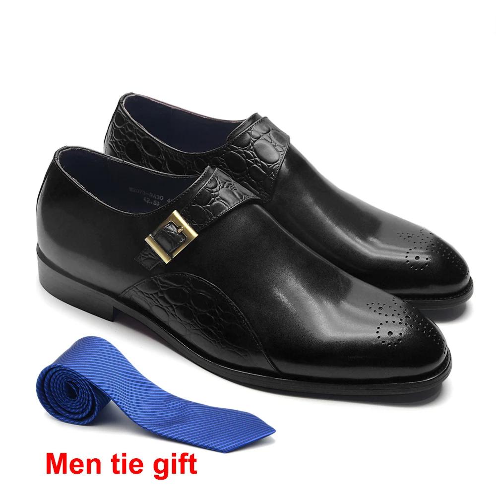 

Classic Designer Mens Dress Shoes Monk Strap Genuine Cow Leather Single Buckle Crocodile Printing Oxford Business Shoes for Man 38