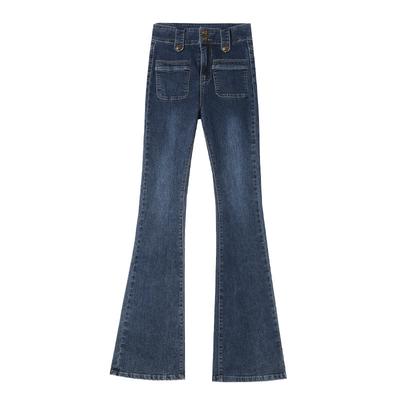 Retro Blaue High-Waist-Jeans für Damen Frühling und Herbst Neu Slim Fit Schmal Geschnittene Schlaghose