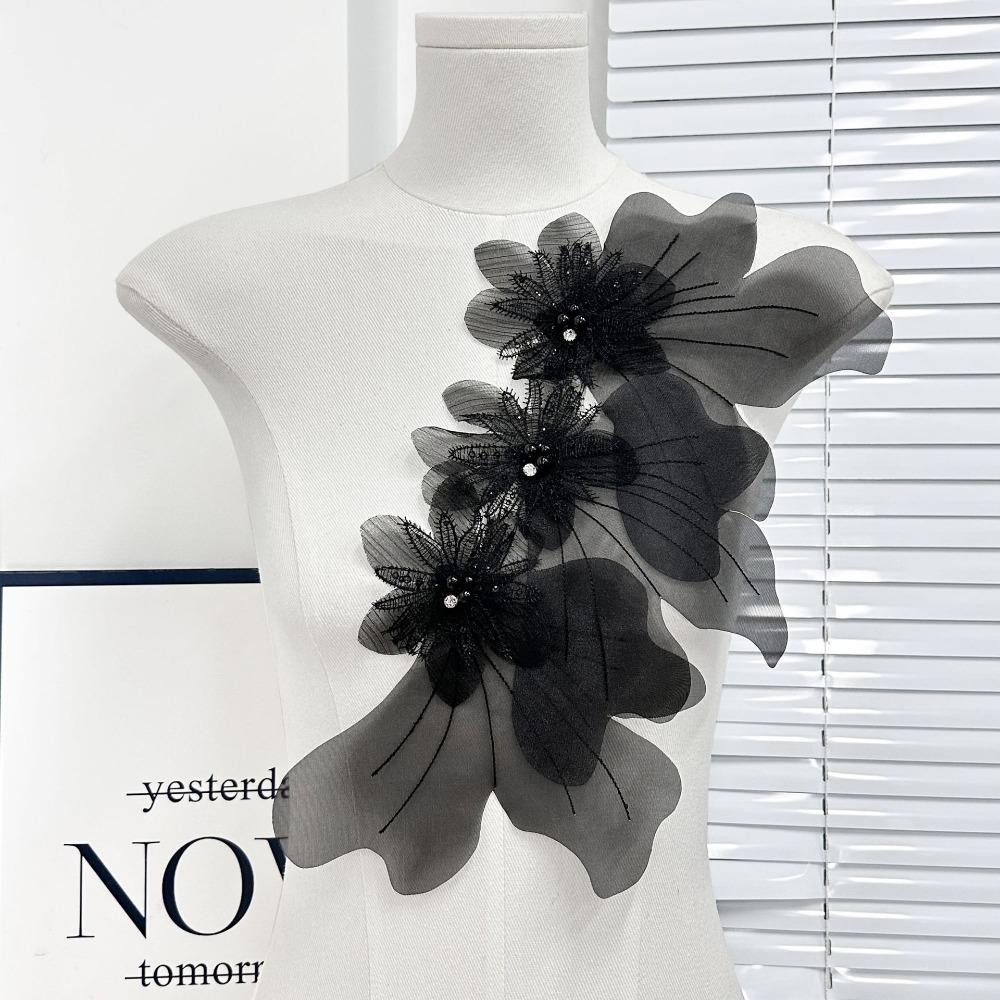 3D Dress Cloth Pin Multi-layer Embroidery Studded Patch New Organza Flower Patch  Corsage Accessory
