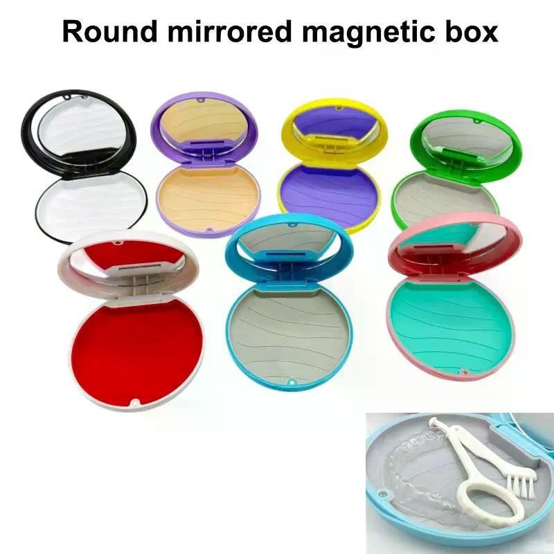 Dental Invisible Bracess Retainer Case Magnetic Portable Mouth Guard Denture Storage Box Tooth Case With Mirror Travel