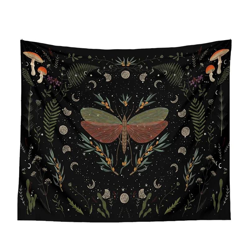 VIKAMA Moth and Mushroom Forest Tapestry Psychedelic Dark Botanical Wall Art Suitable for Living Room Bedroom Study 74x94cm(29x37in)
